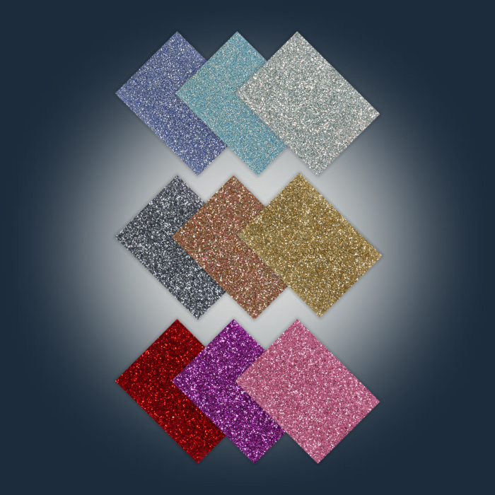 Glitter Acrylic Sheet Bundle. Multi-pack of vibrant glitter acrylics for colorful crafting. Great for creators who want variety in sparkle, perfect for party decor and eye-catching laser designs. Compatible with laser cutters like Glowforge, xTool, and OMTech. Perfect for hobbyists, Etsy sellers, and small business owners creating personalized signs, wedding decor, name tags, ornaments, cake toppers, and custom gifts. Pre-cut to fit standard laser beds.