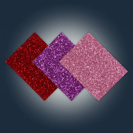 GIF: Glitter Acrylic Sheet Bundle. Multi-pack of vibrant glitter acrylics for colorful crafting. Great for creators who want variety in sparkle, perfect for party decor and eye-catching laser designs. Compatible with laser cutters like Glowforge, xTool, and OMTech. Perfect for hobbyists, Etsy sellers, and small business owners creating personalized signs, wedding decor, name tags, ornaments, cake toppers, and custom gifts. Pre-cut to fit standard laser beds.