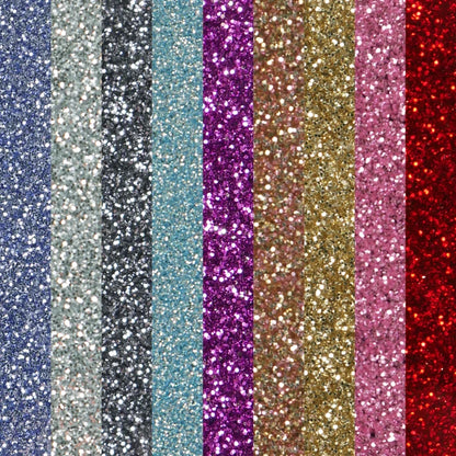 Close-up of Glitter Acrylic Sheet Bundle. Multi-pack of vibrant glitter acrylics for colorful crafting. Great for creators who want variety in sparkle, perfect for party decor and eye-catching laser designs. Compatible with laser cutters like Glowforge, xTool, and OMTech. Perfect for hobbyists, Etsy sellers, and small business owners creating personalized signs, wedding decor, name tags, ornaments, cake toppers, and custom gifts. Pre-cut to fit standard laser beds.
