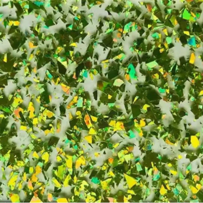 Close-up of Green Confetti Glitter Acrylic Sheet. Bright green base filled with multicolored glitter flakes. Perfect for playful projects, party decor, and colorful statement signage. Compatible with laser cutters like Glowforge, xTool, and OMTech. Ideal for precise cuts and detailed designs. Perfect for hobbyists, Etsy sellers, and small business owners creating personalized signs, wedding decor, name tags, ornaments, cake toppers, and custom gifts. Pre-cut to fit standard laser beds.
