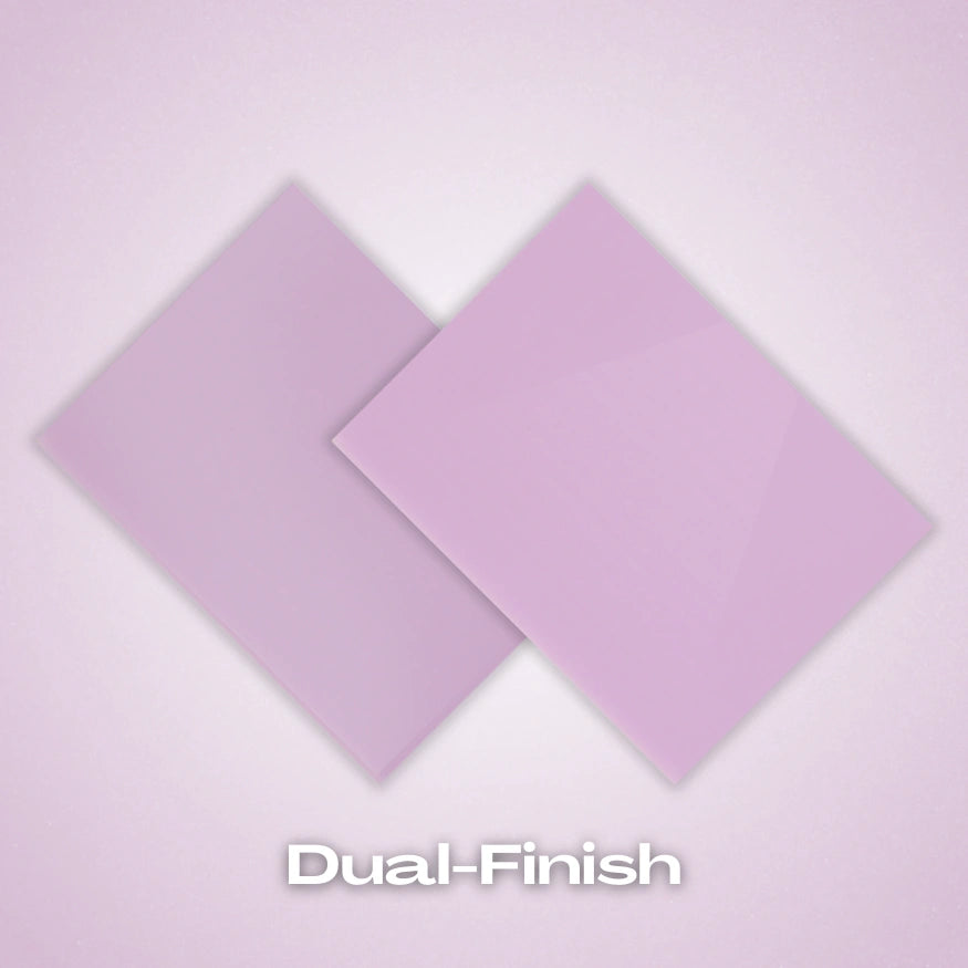 Dual-finish: Lavender Pastel Acrylic Sheet. Light purple acrylic with a smooth matte-gloss combo finish for versatile crafting. Ideal for laser-cut wedding decor, product tags, or spring-themed DIY projects. Compatible with laser cutters like Glowforge, xTool, and OMTech. Ideal for detailed designs. Perfect for hobbyists, Etsy sellers, and small business owners creating personalized signs, wedding decor, name tags, ornaments, cake toppers, and custom gifts. Pre-cut to fit standard laser beds.
