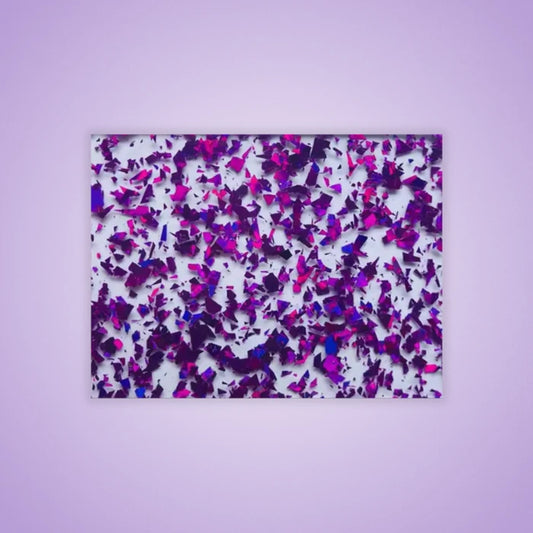 Purple Confetti Glitter Acrylic Sheet. Rich purple sheet with bright multicolor glitter for a bold finish. Ideal for event accents, personalized gifts, and fun party designs. Compatible with laser cutters like Glowforge, xTool, and OMTech. Ideal for precise cuts and detailed designs. Perfect for hobbyists, Etsy sellers, and small business owners creating personalized signs, wedding decor, name tags, ornaments, cake toppers, and custom gifts. Pre-cut to fit standard laser beds.
